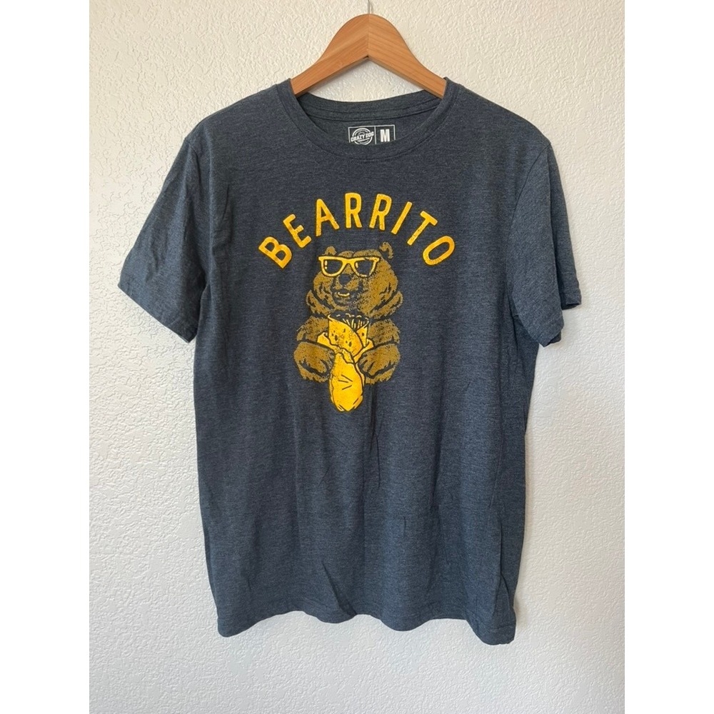 Crazy Dog T-Shirts Bearrito Bear Burrito Graphic Tee Mens Medium Heather Gray